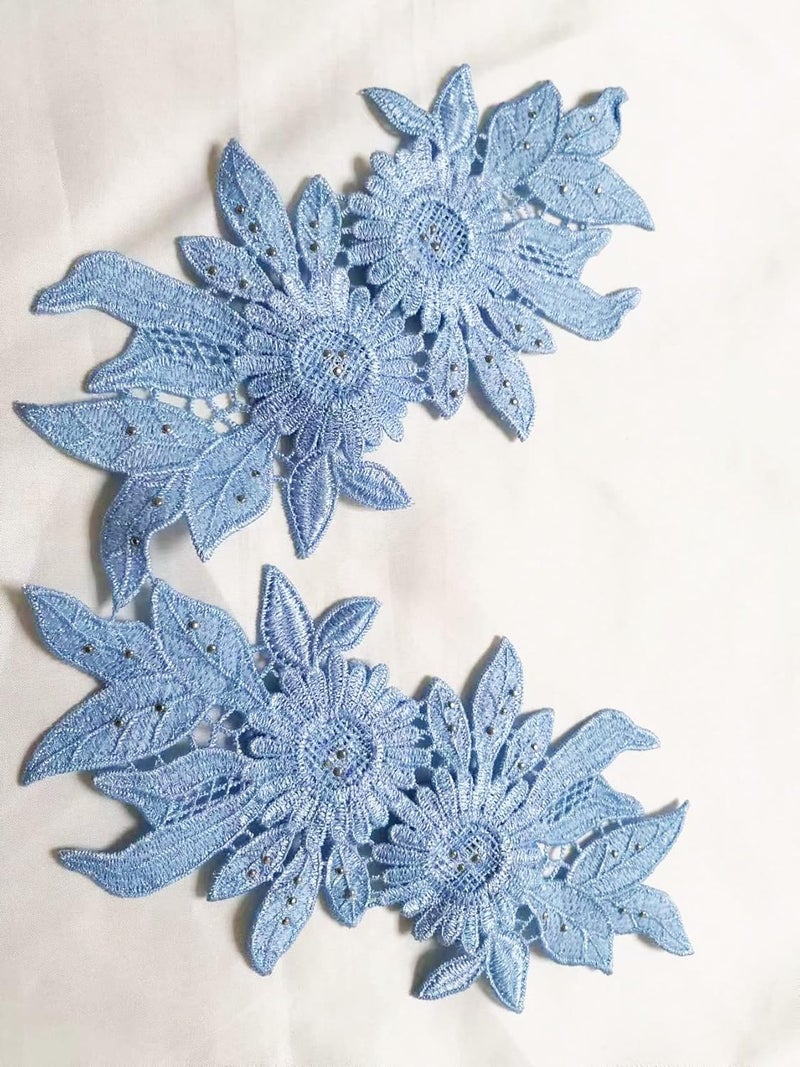 Ruinuo 3D Lace Beads Flower Applique Patches Sew on Patches Embroidery Appliques Rhinestone Sewing Wedding Dress Collar Decor Wathet - Image 3